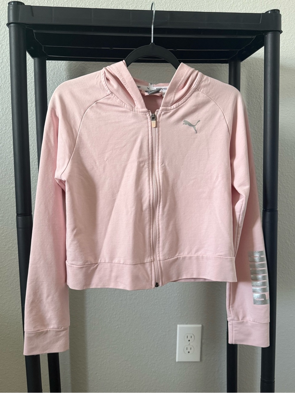 Puma Light Pink Zip Hoodie with Silver Logo